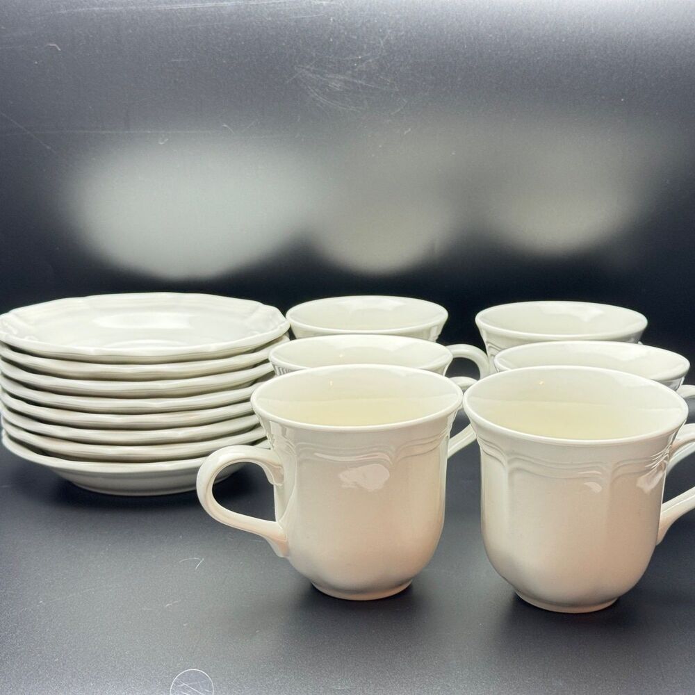 Mikasa French Countryside cup and saucer set White Curved loop handles Oven Safe